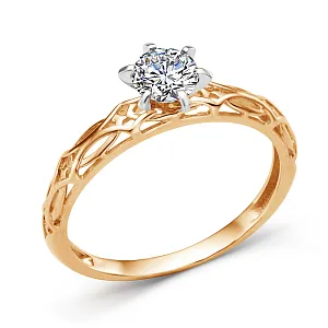 Кольцо из красного золота с фианитом