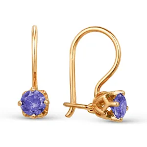 Серьги детские из красного золота с аметистами