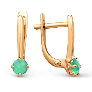 Серьги из красного золота с зелеными агатами