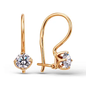 Серьги детские из красного золота с фианитами