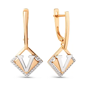 Серьги из красного золота с фианитами