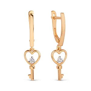 Серьги из красного золота с фианитами