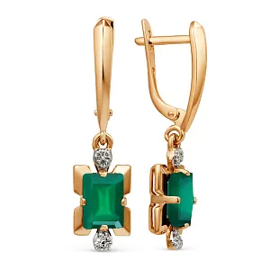 Серьги из красного золота с зелеными агатами