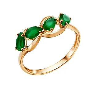 Кольцо из красного золота с зелеными агатами