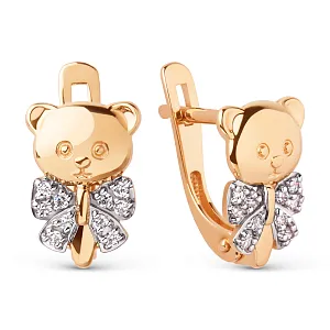 Серьги детские из красного золота с фианитами