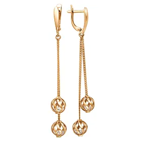 Серьги из красного золота с фианитами