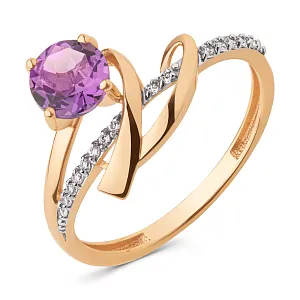 Кольцо из красного золота с аметистом