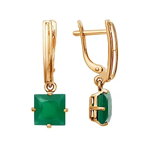 Серьги из красного золота с зелеными агатами