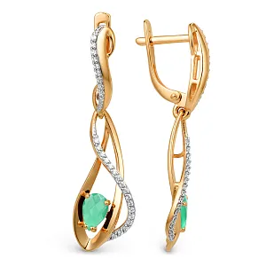 Серьги из красного золота с зелеными агатами