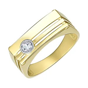 Кольцо печатка из желтого золота с бриллиантом