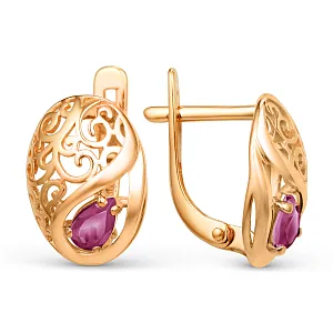 Серьги из красного золота с корундами