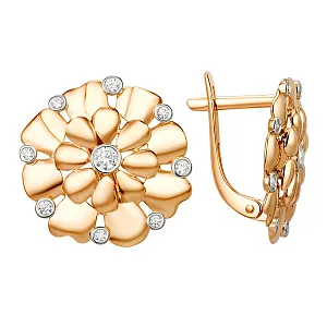 Серьги из красного золота с фианитами