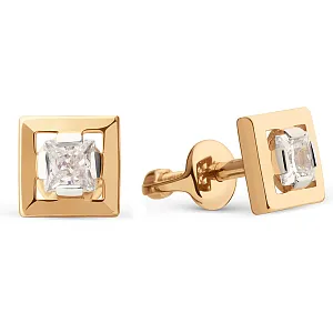 Серьги пусеты из красного золота с фианитами