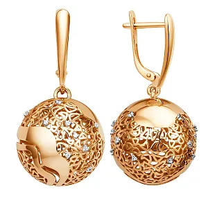 Серьги из красного золота с фианитами