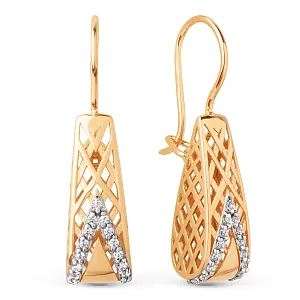 Серьги из красного золота с фианитами