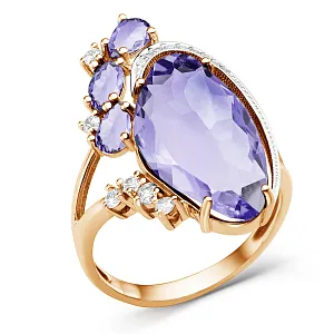 Кольцо из красного золота с аметистами