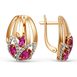 Серьги из красного золота с корундами