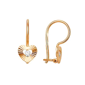 Серьги детские из красного золота с фианитами