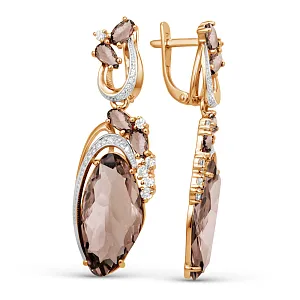 Серьги из красного золота с раухтопазами