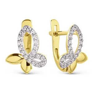 Серьги из желтого золота с фианитами