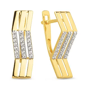 Серьги из желтого золота с фианитами