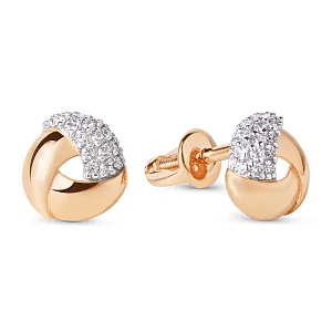 Серьги пусеты из красного золота с фианитами