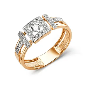 Кольцо из красного золота с фианитами