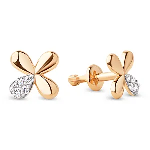 Серьги пусеты из красного золота с фианитами