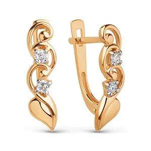 Серьги из красного золота с фианитами