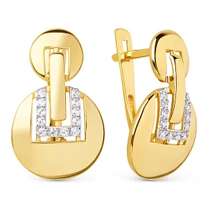 Серьги из желтого золота с фианитами