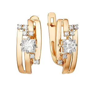 Серьги из красного золота с фианитами