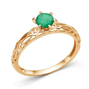 Кольцо из красного золота с зеленым агатом