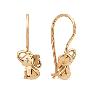 Серьги детские из красного золота с фианитами