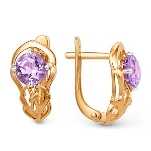 Серьги из красного золота с аметистами