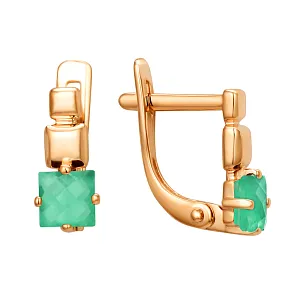 Серьги из красного золота с зелеными агатами