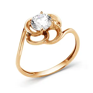 Кольцо из красного золота с фианитом