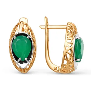 Серьги из красного золота с зелеными агатами