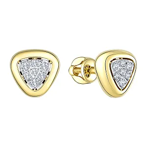 Серьги пусеты из желтого золота с бриллиантами