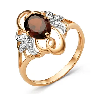 Кольцо из красного золота с гранатом