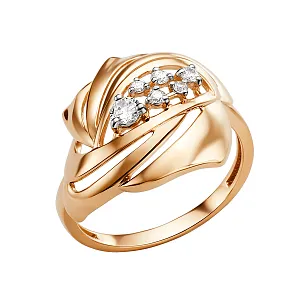 Кольцо из красного золота с фианитами