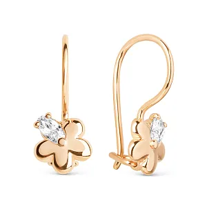 Серьги детские из красного золота с фианитами