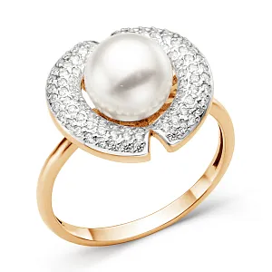 Кольцо из красного золота с жемчугом