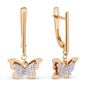 Серьги из красного золота с фианитами