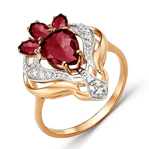 Кольцо из красного золота с гранатами