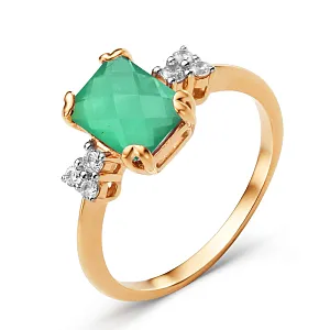 Кольцо из красного золота с зеленым агатом