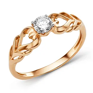 Кольцо из красного золота с фианитом