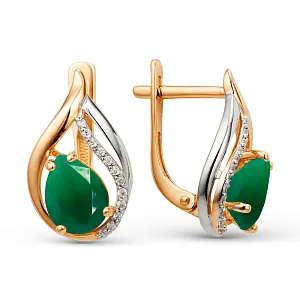 Серьги из красного золота с зелеными агатами