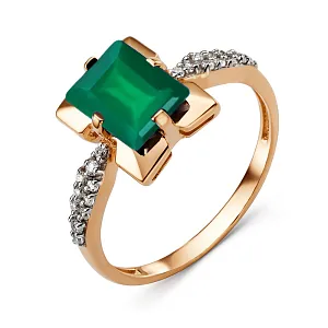 Кольцо из красного золота с зеленым агатом