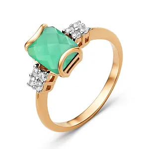 Кольцо из красного золота с зеленым агатом