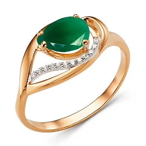 Кольцо из красного золота с зеленым агатом